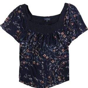 Lucky Brand Blue Floral Short Sleeve Top |  XL